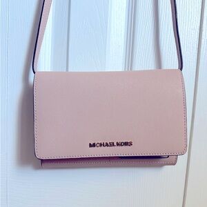 Pink Michael Kors crossbody wallet purse